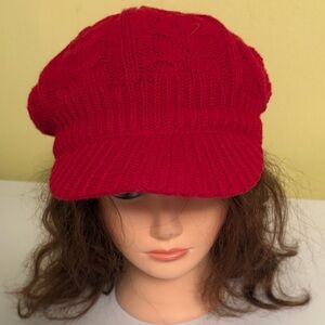 Isotoner Really Red Acrylic Billed Cable Knit Hat One Size NWT